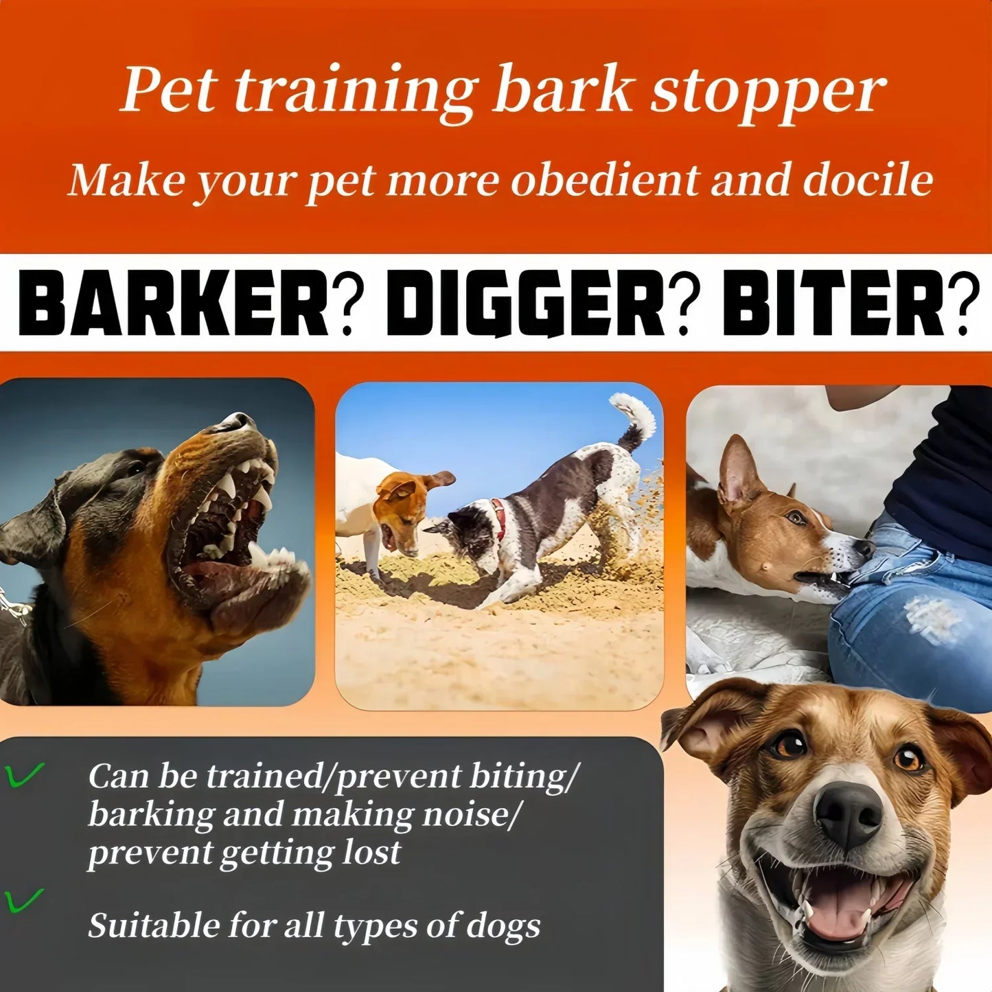 Pet Dog Anti Barking Device Waterproof Ultrasonic Stop Barking Vibration Anti Bark Collar Dogs Training Collar For all dogs
